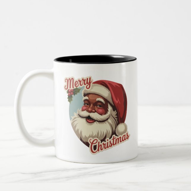 Svart tomte Retro jul Föråldrad högtid  Två-Tonad Mugg (Vänster)