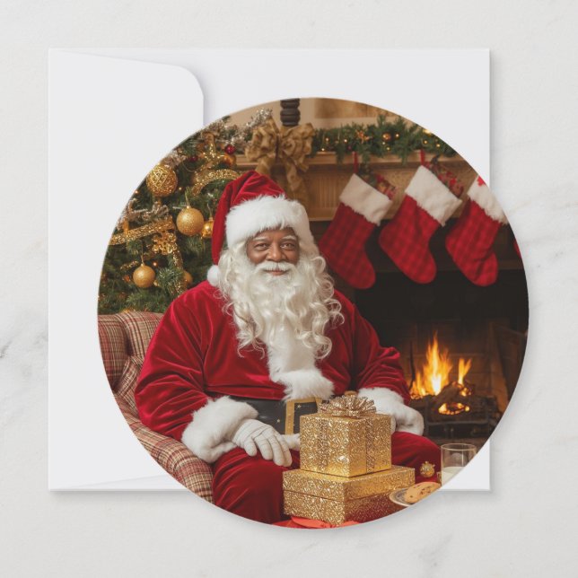 Svart tomte sittande vid öppen spis Julkort (Framsida)