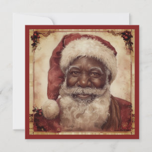Svart tomte Vit skägg Tomtehatt Vintage Julkort