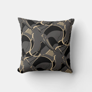 Svart ton på Grått Diagonal Swirling Art Design Kudde