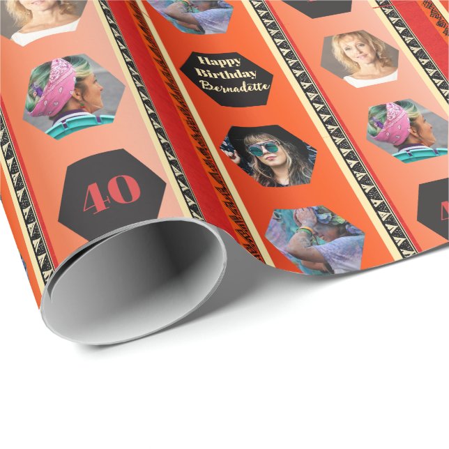 Svart tonårsfödelsedag med foto-fetma bohemiska Or Presentpapper (Rullad Hörn)