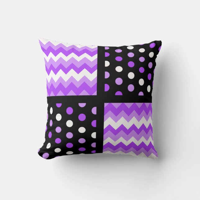 Svart/Tone Ultraviolet/White Chevron/Polkadot Kudde (Framsida)