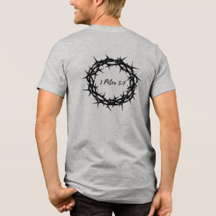 Svart törnekrona med bibelvers 1 Peter 5:7 T Shirt