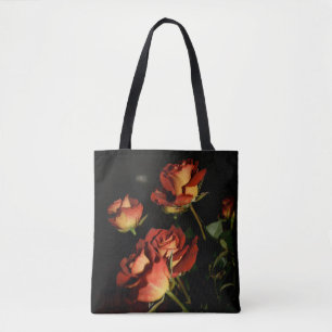 Svart Tote Bag med Röd ros Tygkasse