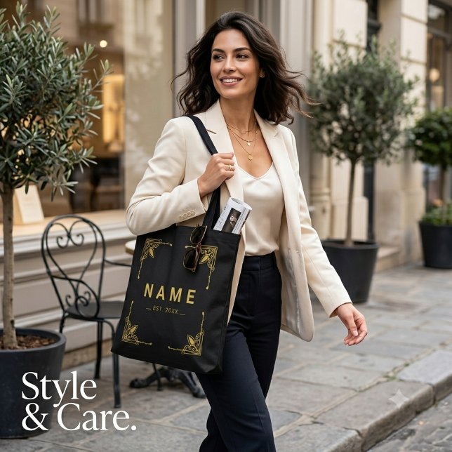 Svart Totebag med Anpassad Text för Dagligt Bruk Tygkasse (Custom Text Black Tote for Daily Use Bag)
