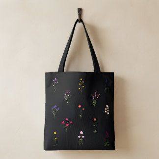 Svart toteväska, blommig toteväska, shoppingväska tygkasse