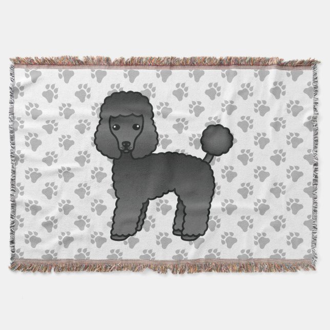 Svart Toy Poodle Söt Tecknad Hund Filt (Framsidan)
