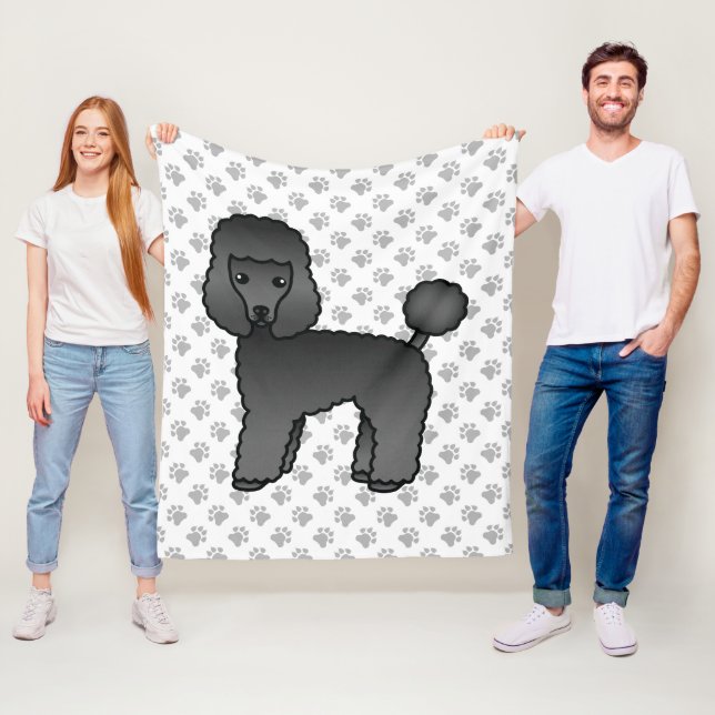 Svart Toy Poodle Söt Tecknad Hund Fleecefilt (På plats)