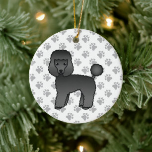 Svart Toy Poodle Söt Tecknad Hund Julgransprydnad Keramik