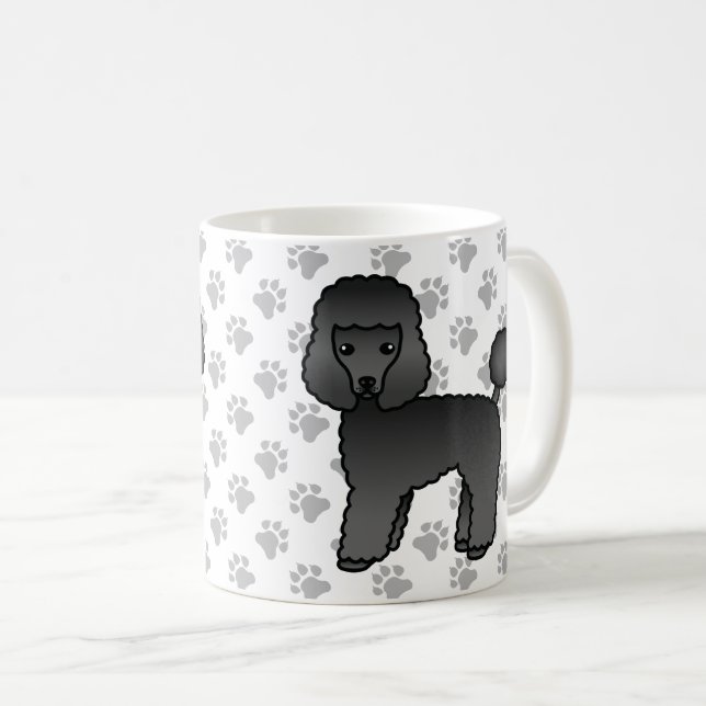 Svart Toy Poodle Söt Tecknad Hund Kaffemugg (Framsida höger)