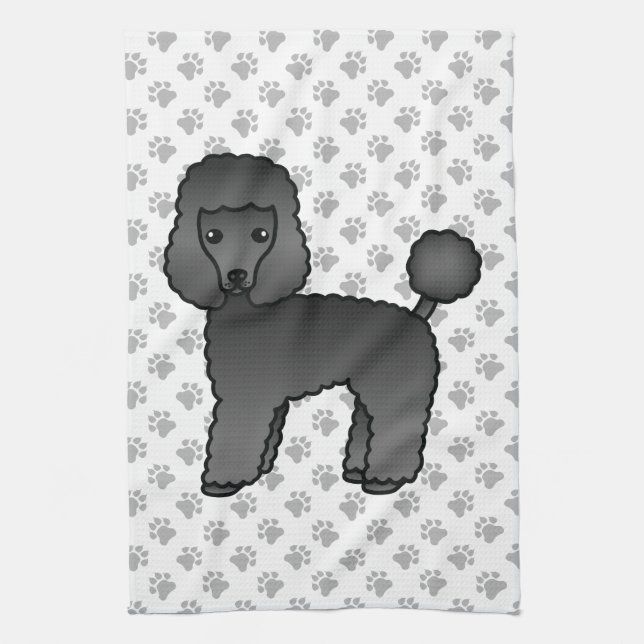 Svart Toy Poodle Söt Tecknad Hund Kökshandduk (Vertikal)