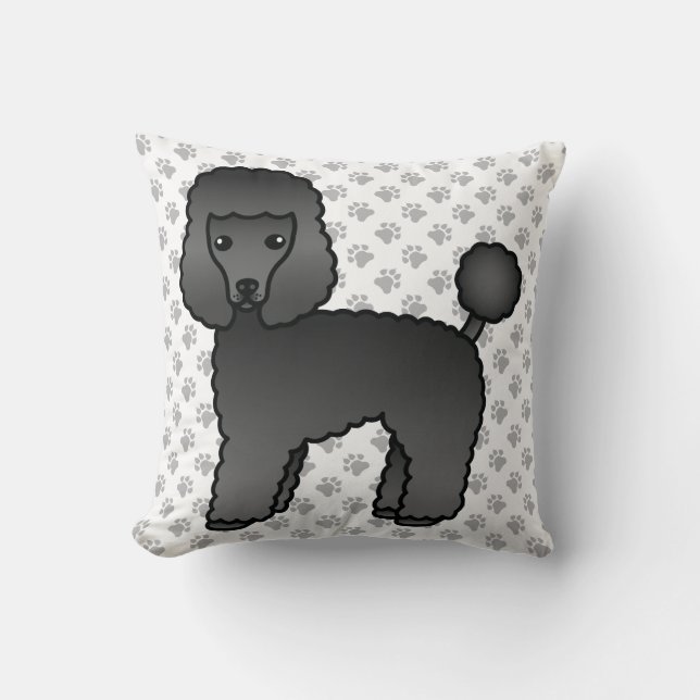 Svart Toy Poodle Söt Tecknad Hund Kudde (Framsida)