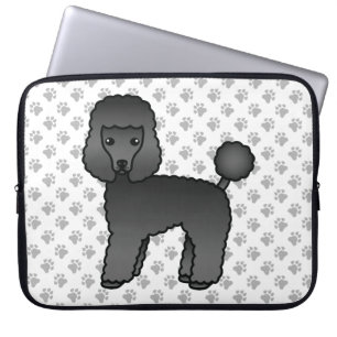 Svart Toy Poodle Söt Tecknad Hund Laptop Fodral