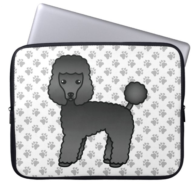 Svart Toy Poodle Söt Tecknad Hund Laptop Fodral (Framsidan)