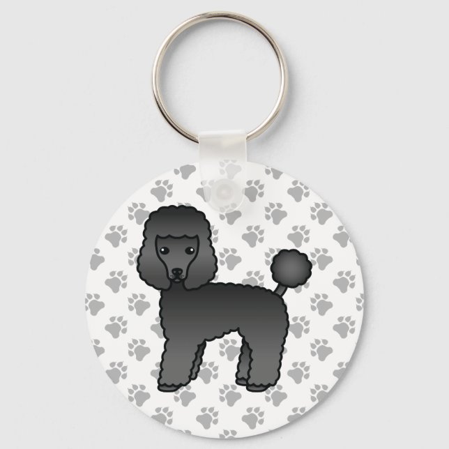 Svart Toy Poodle Söt Tecknad Hund Nyckelring (Framsida)