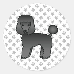 Svart Toy Poodle Söt Tecknad Hund Runt Klistermärke