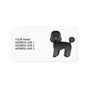 Svart Toy Poodle Söt Tecknad Hund & Text Adressetikett
