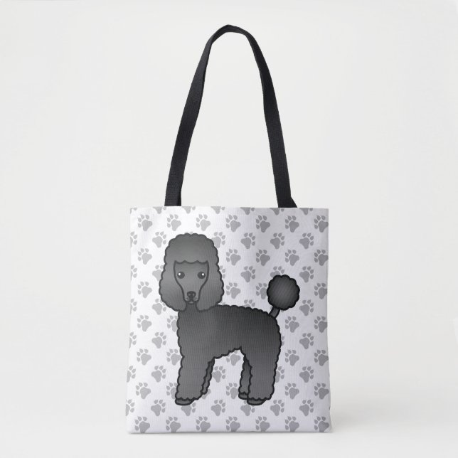 Svart Toy Poodle Söt Tecknad Hund Tygkasse (Framsida)