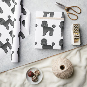 Svart Toy Poodle Sött Tecknat Hundmönster Presentpapper