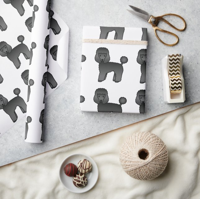 Svart Toy Poodle Sött Tecknat Hundmönster Presentpapper (Hantverk)