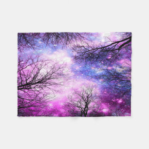 Svart Träd Fuchsia Violett Rymd Fleecefilt