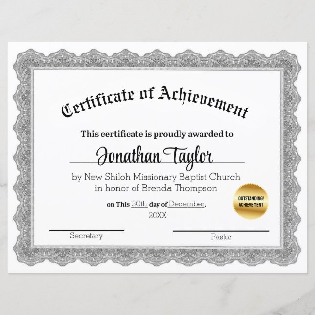 Svart traditionellt certifikat om uppnående (Framsida)