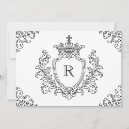 Svart traditionellt kröningsinitialmonogram Dop Inbjudningar