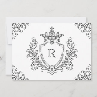 Svart traditionellt kröningsinitialmonogram Dop Inbjudningar