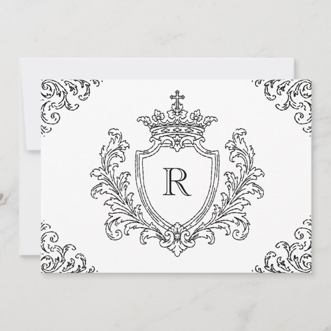 Svart traditionellt kröningsinitialmonogram Dop  Inbjudningar (Framsida)