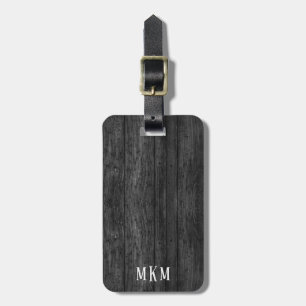Svart träskgrain texturerad monogram bagagebricka