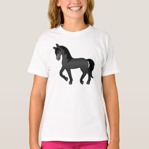 Svart Travande Häst Söt Tecknad Illustration T Shirt