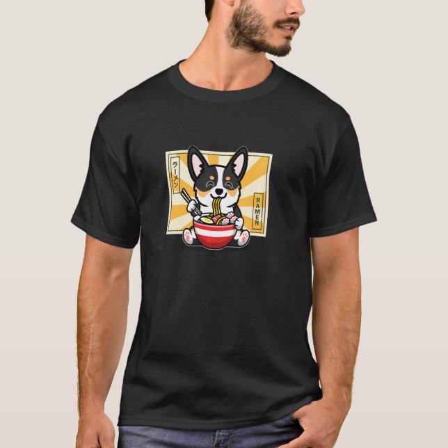 Svart Trefärgad Corgi Pul T Shirt (Framsida)