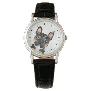 Svart trefärgad fransk bulldog / söt fransk bulldo armbandsur