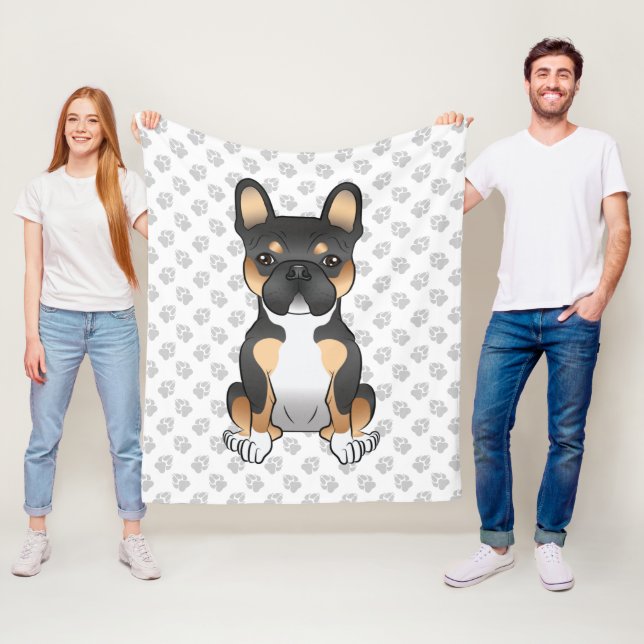 Svart trefärgad fransk bulldogg Frenchie hund & ta Fleecefilt (På plats)