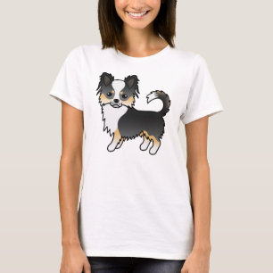Svart trefärgad långhårig chihuahua söt hund t shirt
