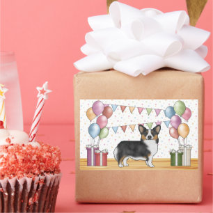 Svart trefärgad Pembroke Corgi hund Pastell Födels Rektangulärt Klistermärke