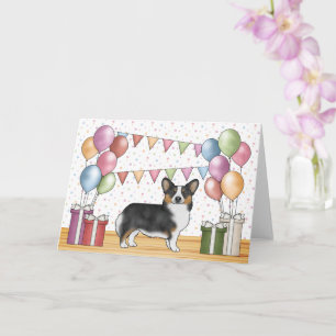 Svart trefärgad Pembroke Welsh Corgi Grattis på fö Kort