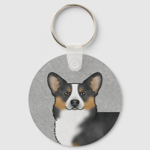 Svart trefärgad Pembroke Welsh Corgi hundhuvud Nyckelring