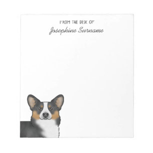 Svart trefärgad Pembroke Welsh Corgi huvud och tex Anteckningsblock