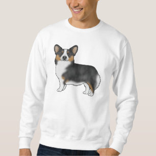 Svart Trefärgad Pembroke Welsh Corgi Illustration Lång Ärmad Tröja