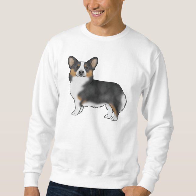 Svart Trefärgad Pembroke Welsh Corgi Illustration Lång Ärmad Tröja (Framsida)