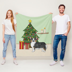 Svart trefärgad Pembroke Welsh Corgi julgran Fleecefilt