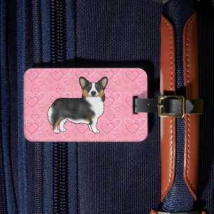 Svart trefärgad Pembroke Welsh Corgi Kärlek Rosa Bagagebricka