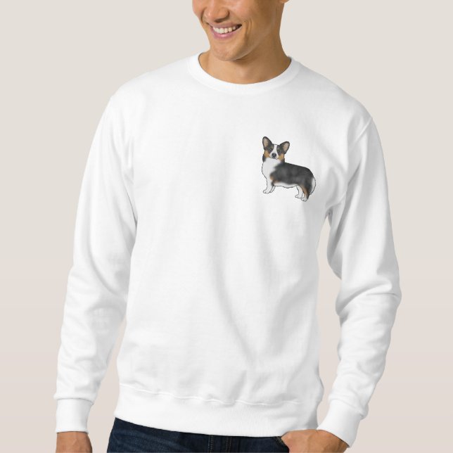 Svart Trefärgad Pembroke Welsh Corgi Konst Design Lång Ärmad Tröja (Framsida)