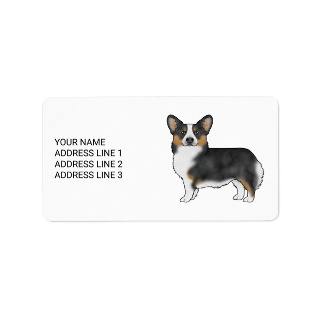 Svart trefärgad Pembroke Welsh Corgi och din text Adressetikett (Framsidan)