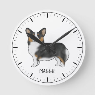 Svart trefärgad Pembroke Welsh Corgi och namn Rund Klocka