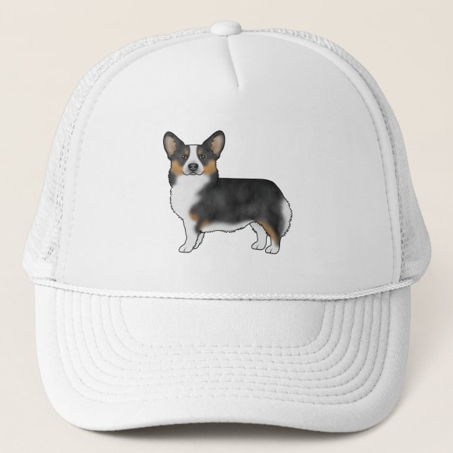 Svart trefärgad Pembroke Welsh Corgi serietecknad  Keps (Framsida)