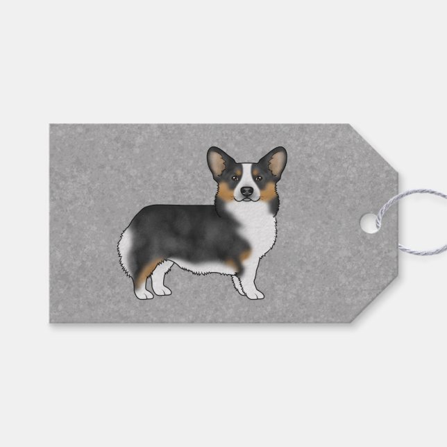 Svart trefärgad Pembroke Welsh Corgi serietecknad  Presentetikett (Framsidan (Horisontell))