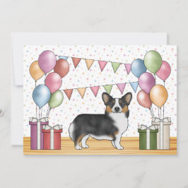 Svart trefärgad Pembroke Welsh Corgi Söt födelseda Inbjudningar