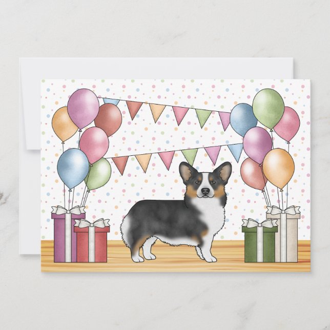 Svart trefärgad Pembroke Welsh Corgi Söt födelseda Inbjudningar (Framsida)